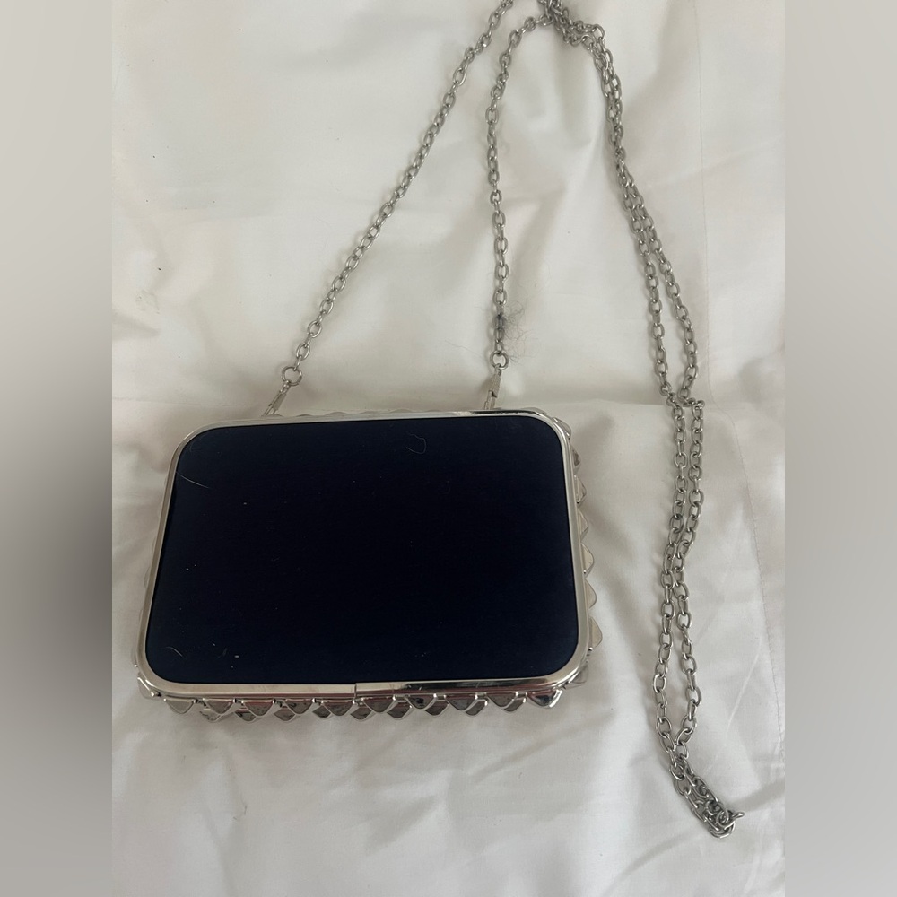 Elegant Blue Satin and Silver Women's Clutch